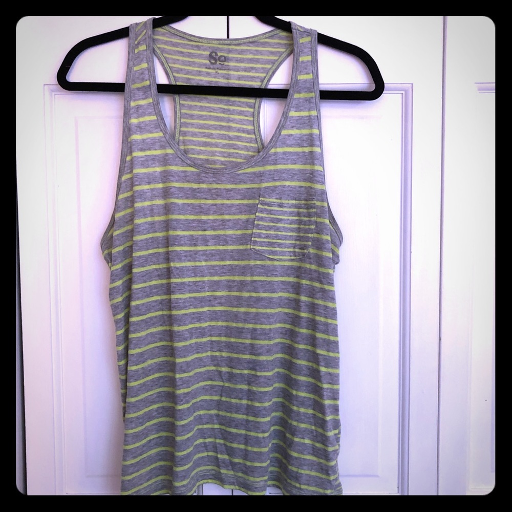 💛 LIKE NEW 💛 Grey & Neon Yellow Striped Tank XL